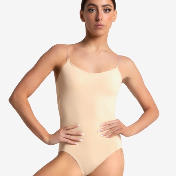 Nude Capezio BACKLESS CAMISOLE LEOTARD W/ BRATEK & CLEAR STRAPS - Picture 1 of 7